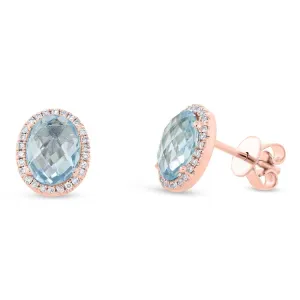 0.14ct Diamond & 2.90ct Blue Topaz 14k Rose Gold Earring