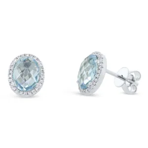 0.14ct Diamond & 2.90ct Blue Topaz 14k White Gold Earring