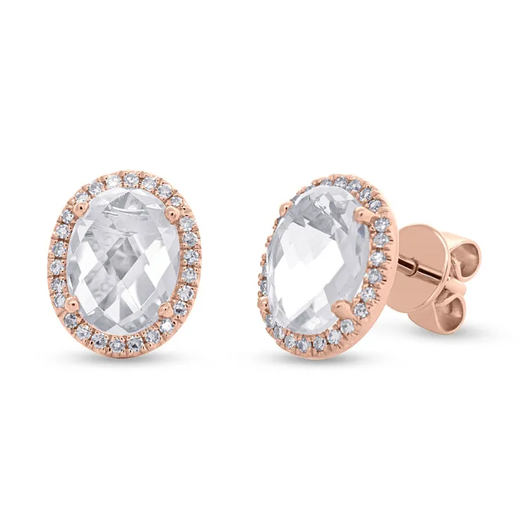 0.14ct Diamond & 3.27ct White Topaz 14k Rose Gold Earring