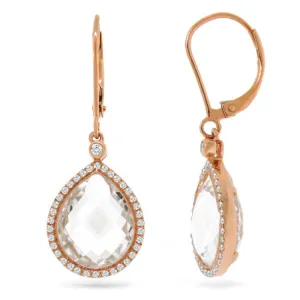 0.25ct Diamond & 11.90ct White Topaz 14k Rose Gold Earring