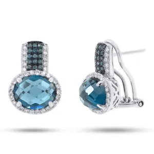 0.32ct Diamond & 5.04ct London Blue Topaz 14k White Gold Earring