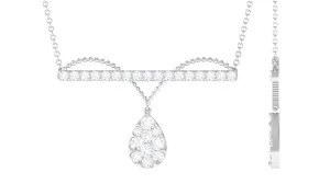 1 CT Pave Set Moissanite Designer Teardrop Bar Necklace