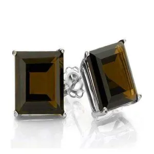 1.00 CT SMOKEY TOPAZ 925 STERLING SILVER EARRINGS STUD