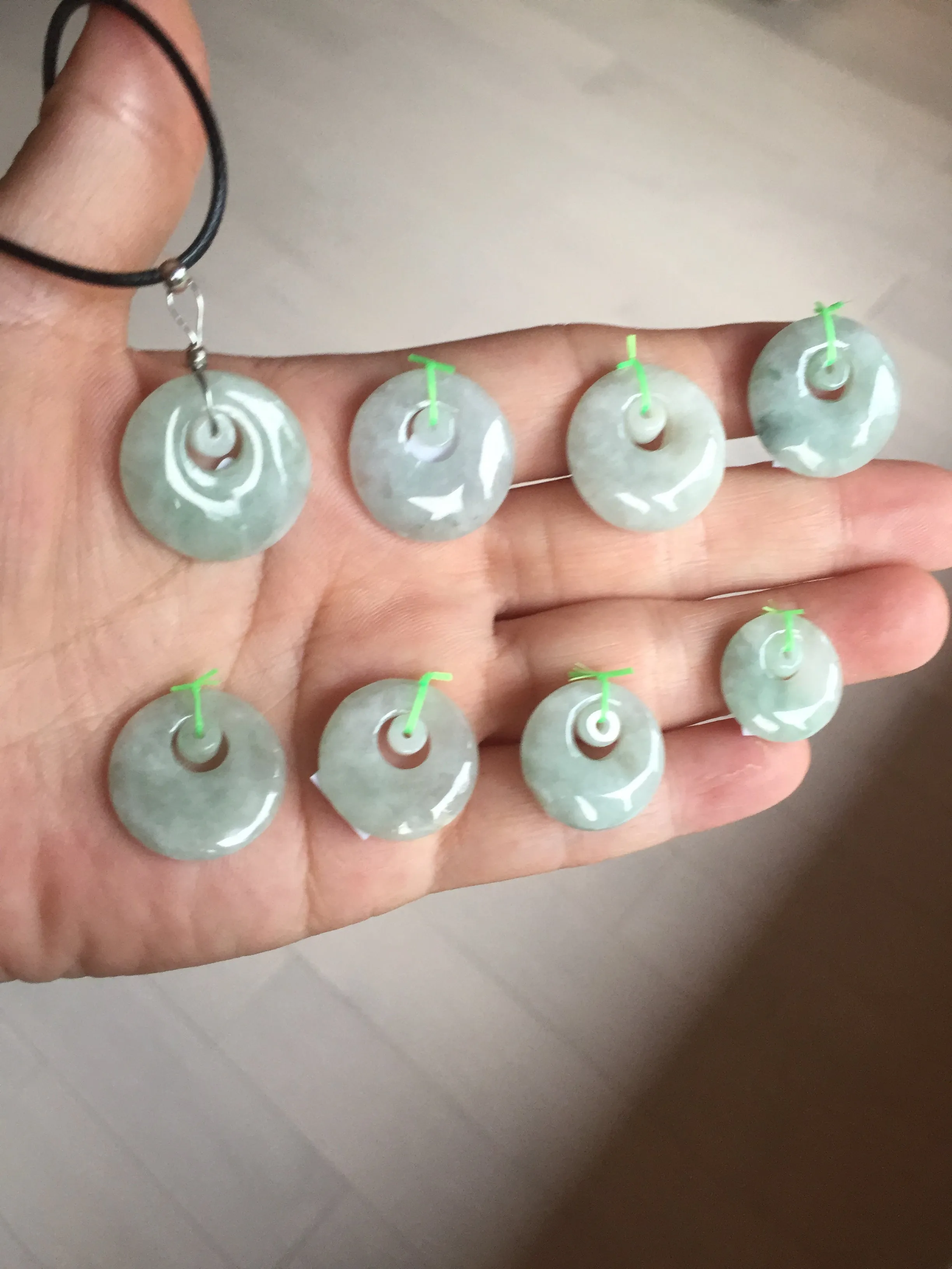 100% natural Type A light green/white concentric circle jadeite jade safety Guardian ring pendant BN28