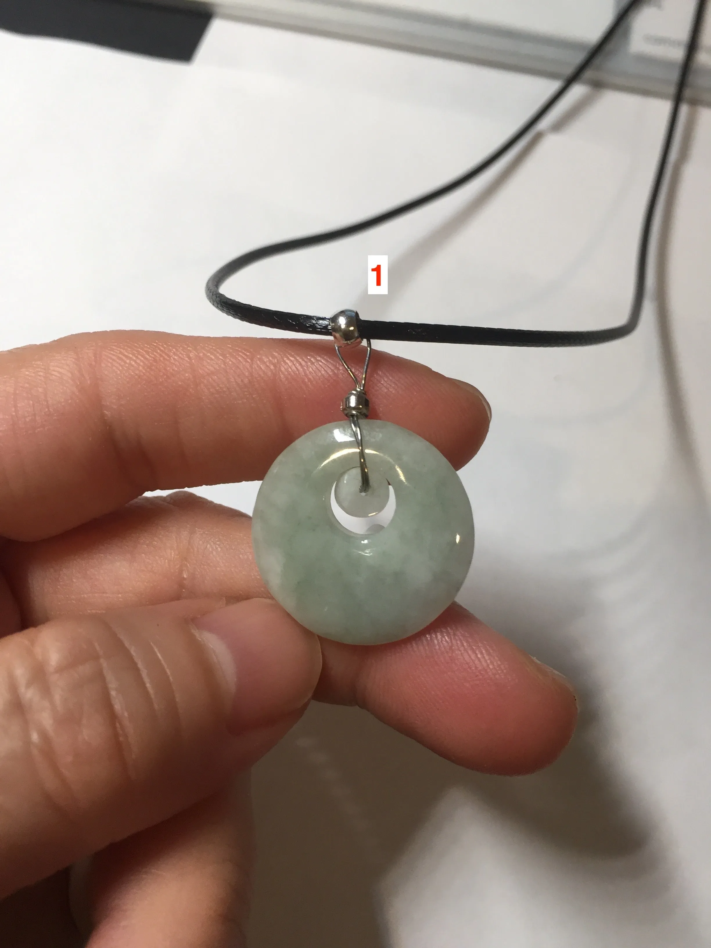 100% natural Type A light green/white concentric circle jadeite jade safety Guardian ring pendant BN28