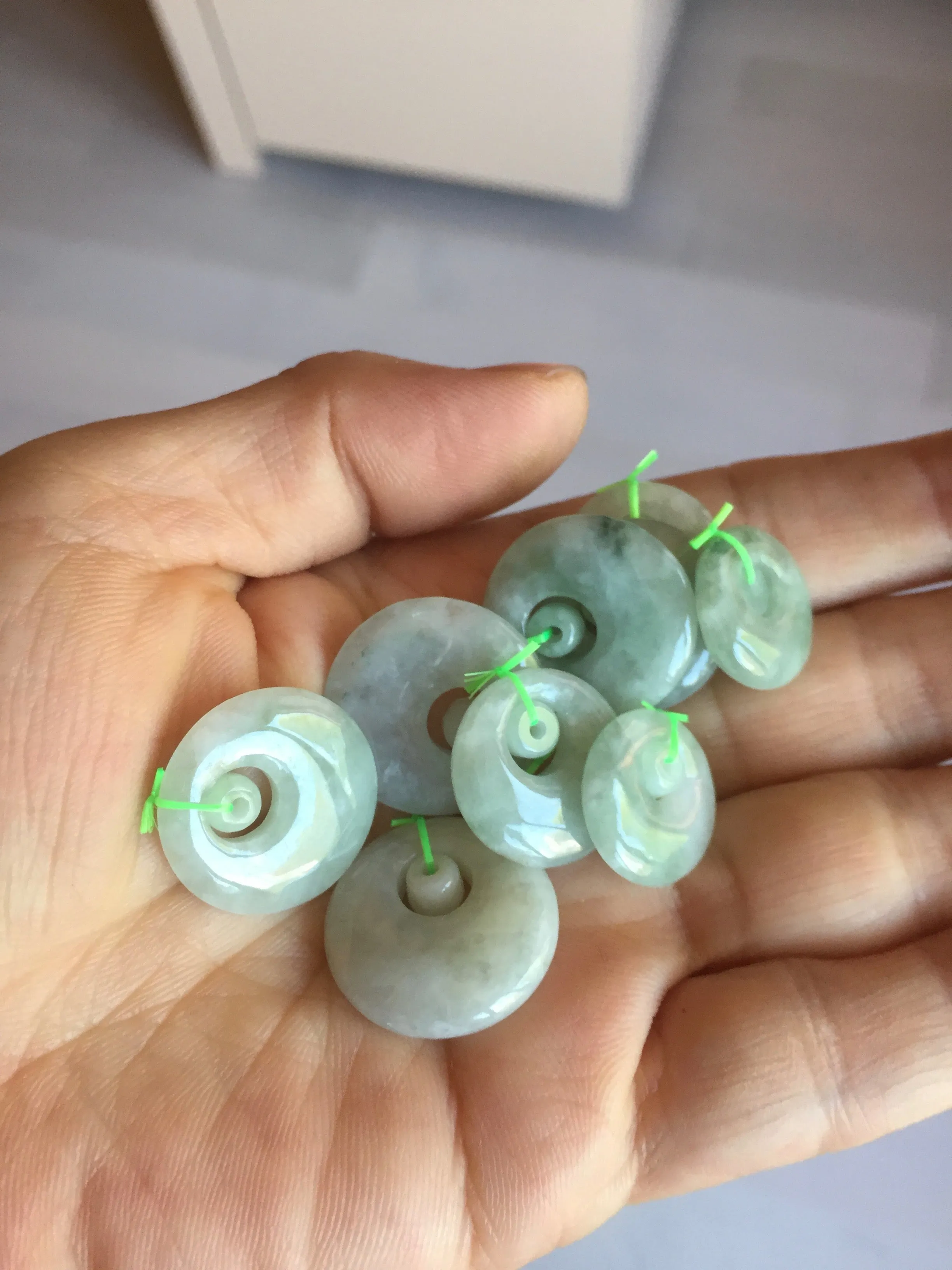 100% natural Type A light green/white concentric circle jadeite jade safety Guardian ring pendant BN28