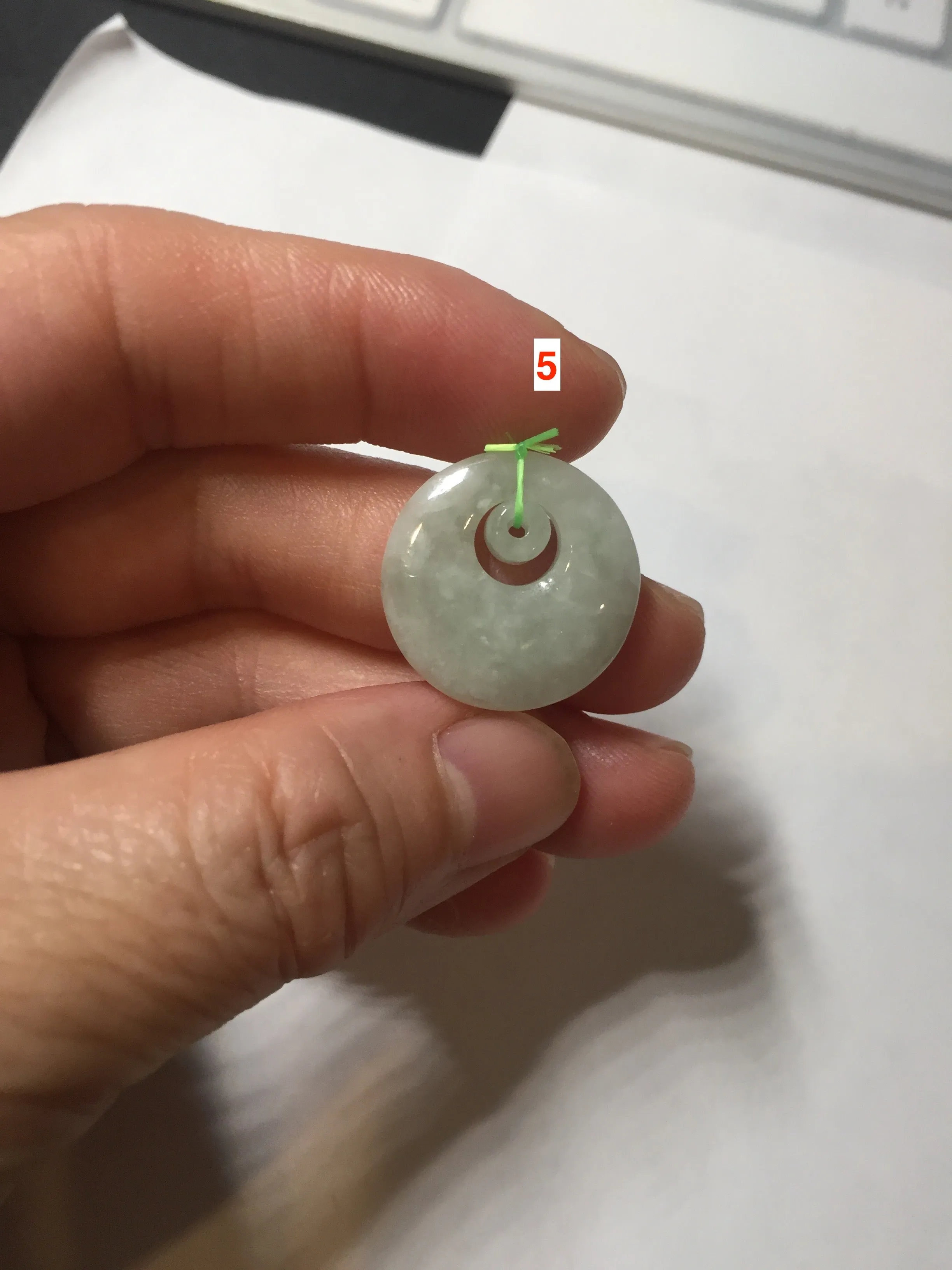 100% natural Type A light green/white concentric circle jadeite jade safety Guardian ring pendant BN28