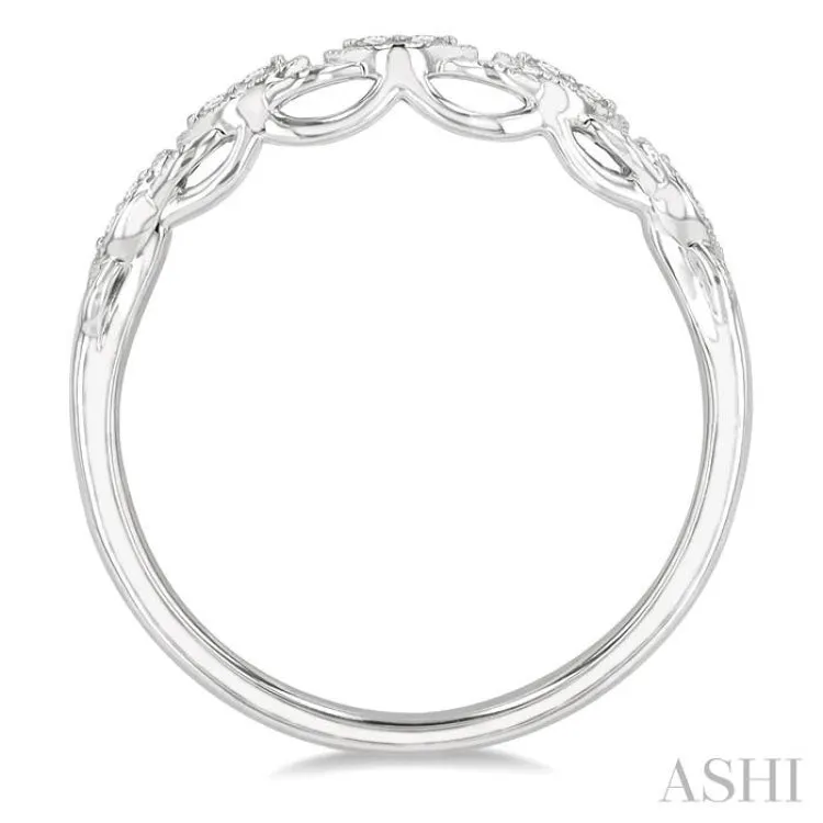 1/10 ctw Marquise Shape Cutwork Round Cut Diamond Wedding Band in 14K White Gold