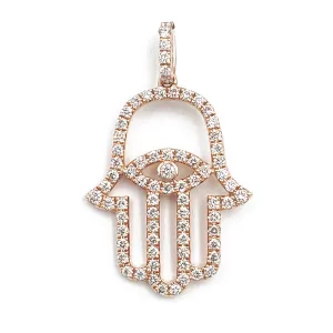 14K Rose Gold Diamond Hamsa Hand Pendant Necklace