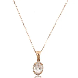 14K Rose Gold Oval Morganite Diamond Halo Necklace