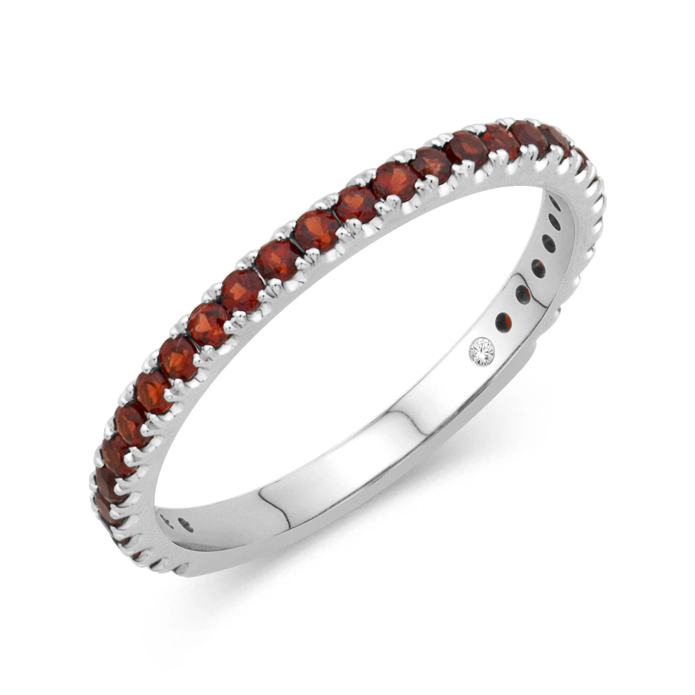 14K White Gold 0.56cttw. Garnet Stackable Birthstone Ring - January