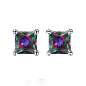 14k White Gold Plated 1 Carat Square Created Mystic Topaz Stud Earrings