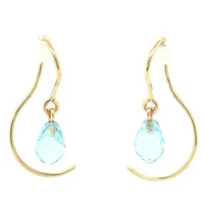 14K Yellow Blue Topaz Dangle Earrings