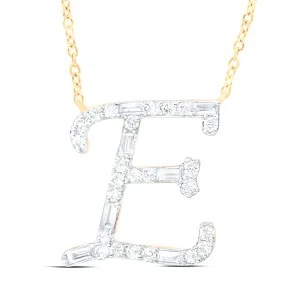 1/5CTW Diamond Initial "E" Fashion Baguette Necklace - 18" 10K Yellow Gold