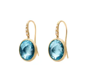 18K Gold Jaipur Color Gemstone Stud Drop Earrings with Diamonds, Blue Topaz