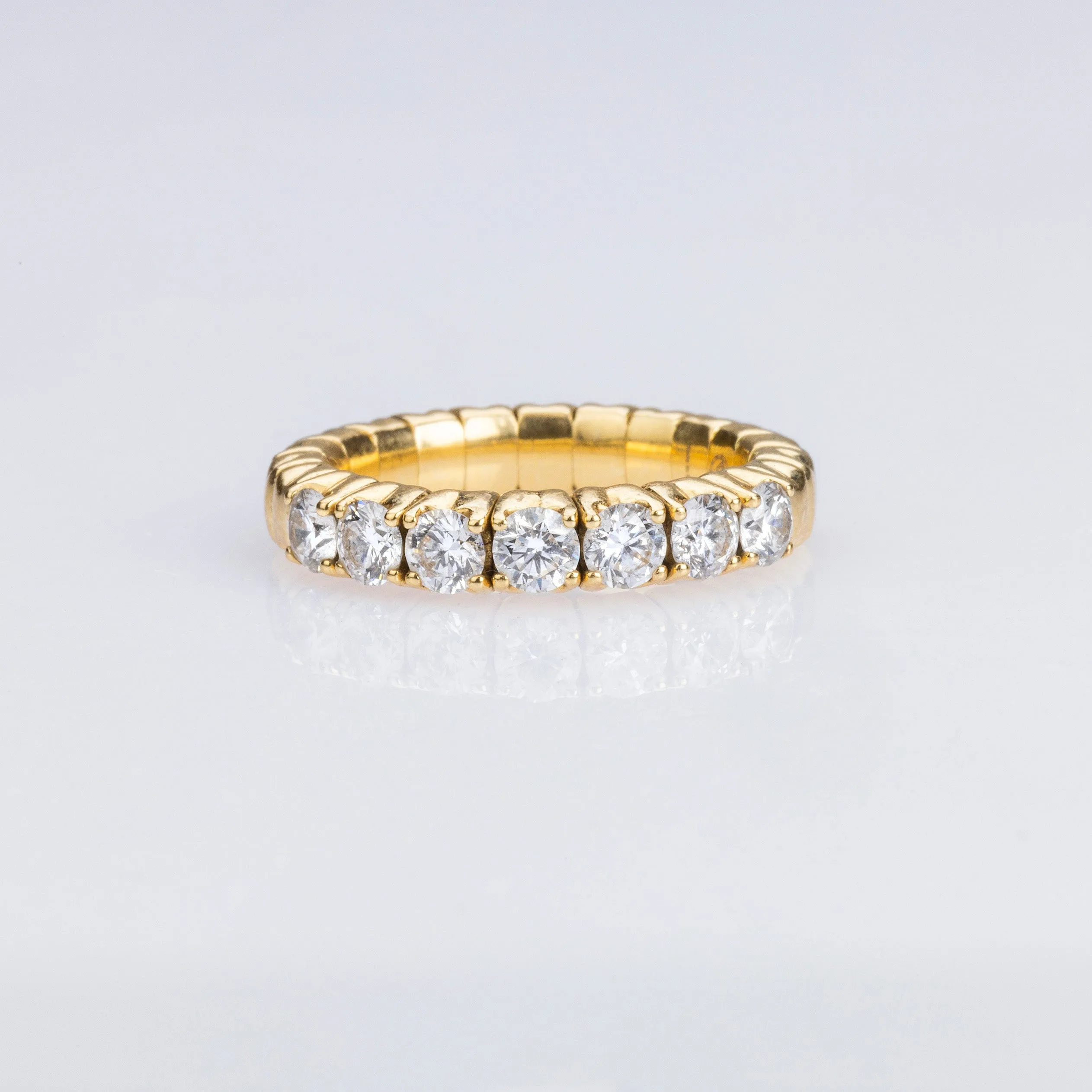 18K Gold Stretch Round White Diamond Half Eternity Rings