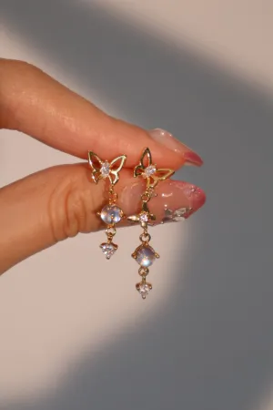 18K Real Gold Plated Butterfly Moonstone Dangle Earrings