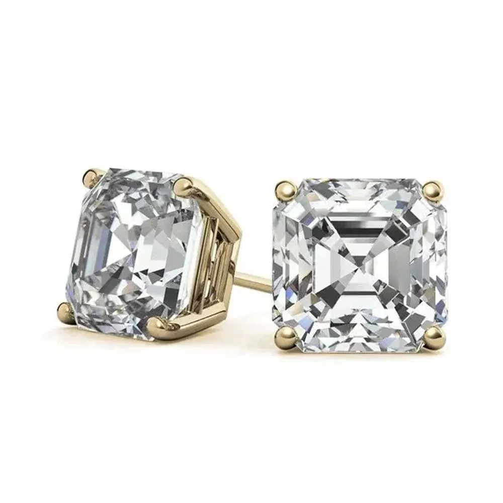 18K Yellow Gold 2 Ct Asher Cut White Topaz Stud Earrings by Paris Jewelry