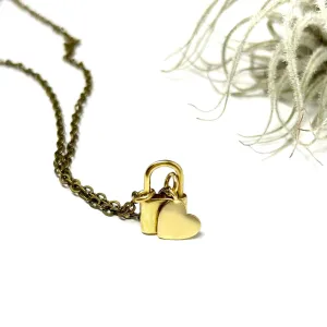 18" Brass Heart And Lock Charm Necklace