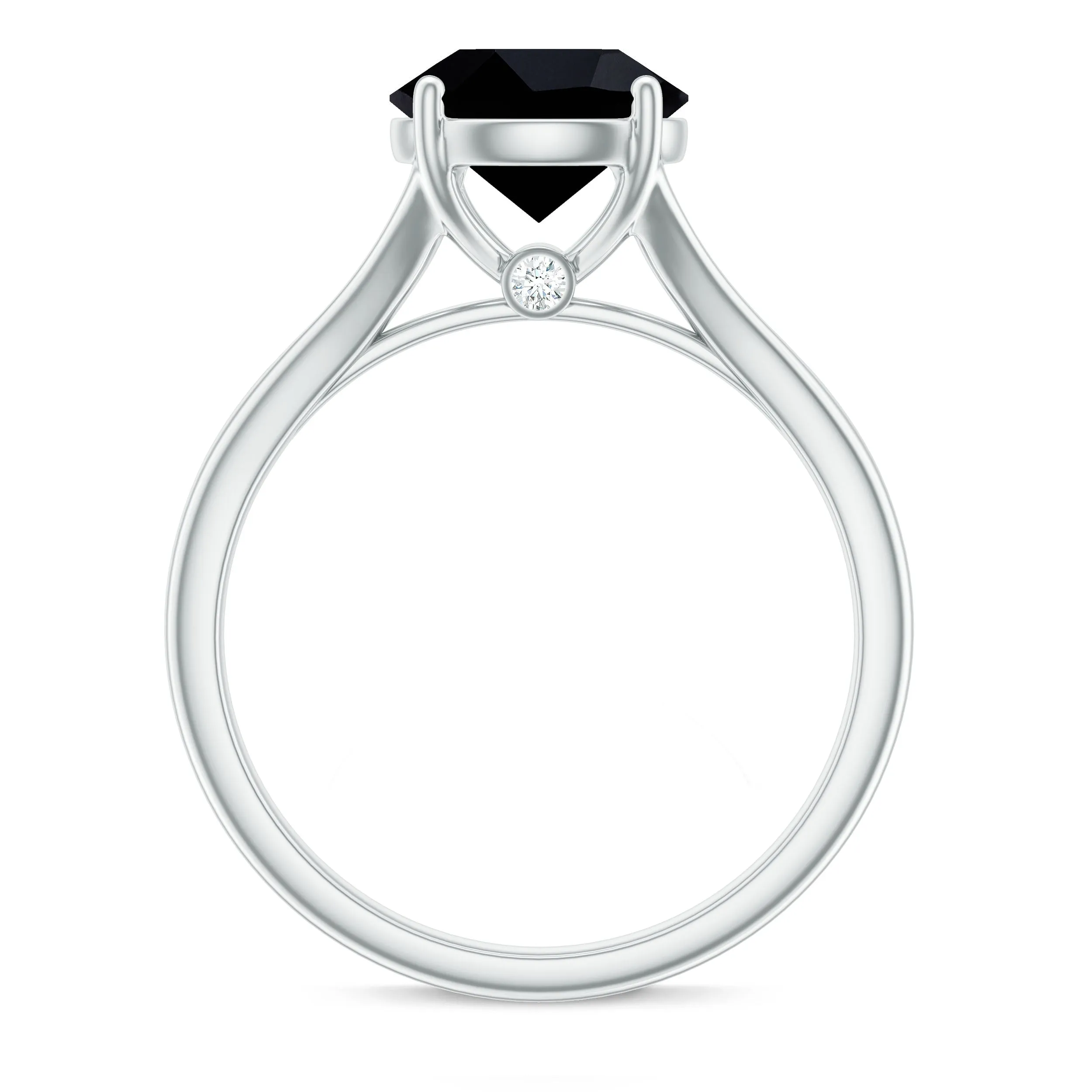 2 CT Black Onyx Solitaire Ring with Hidden Moissanite in Split Shank