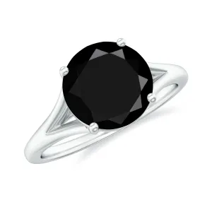 2 CT Black Onyx Solitaire Ring with Hidden Moissanite in Split Shank