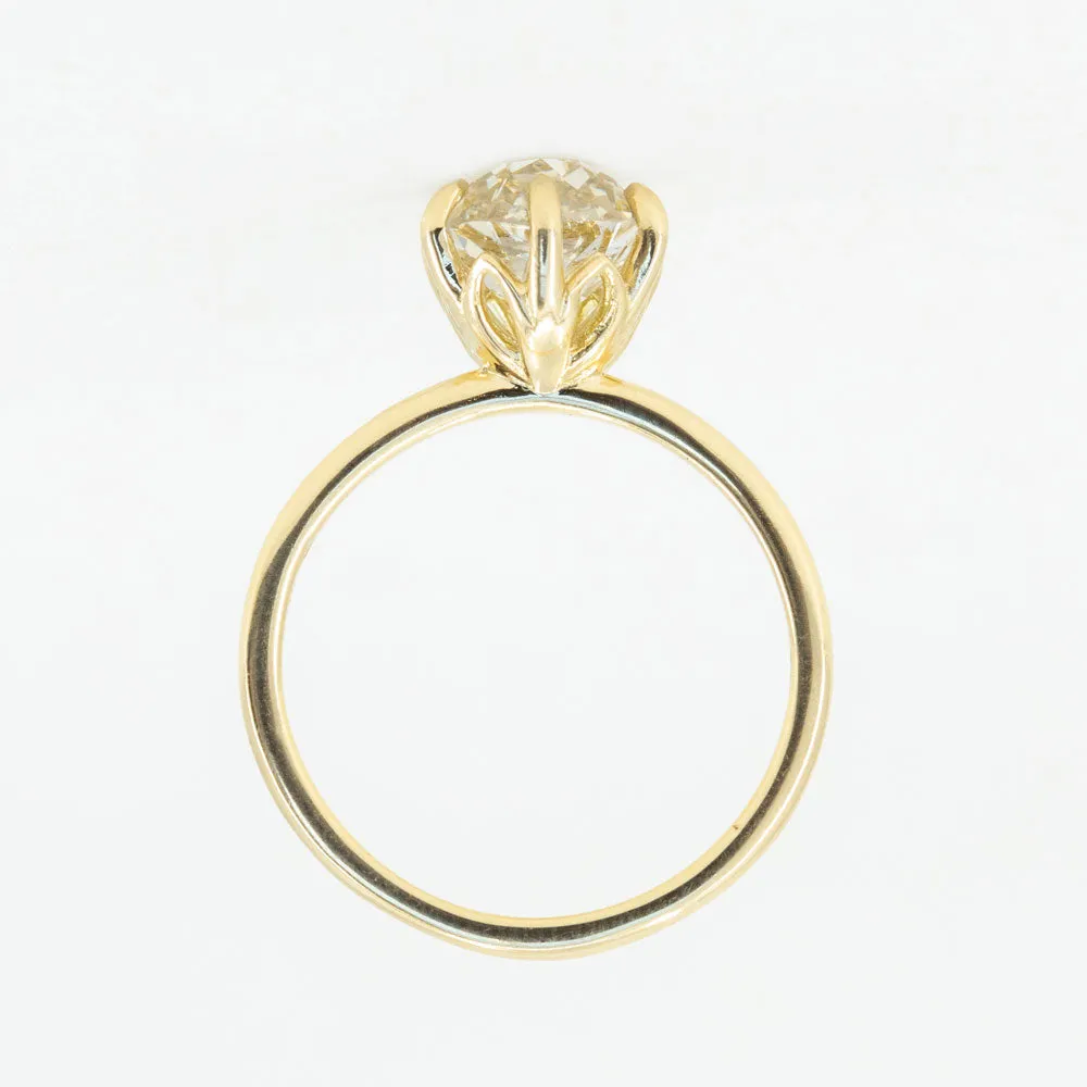 2.15ct Antique Old Mine Cut Diamond in 18k Yellow gold Lotus Six Prong Solitaire