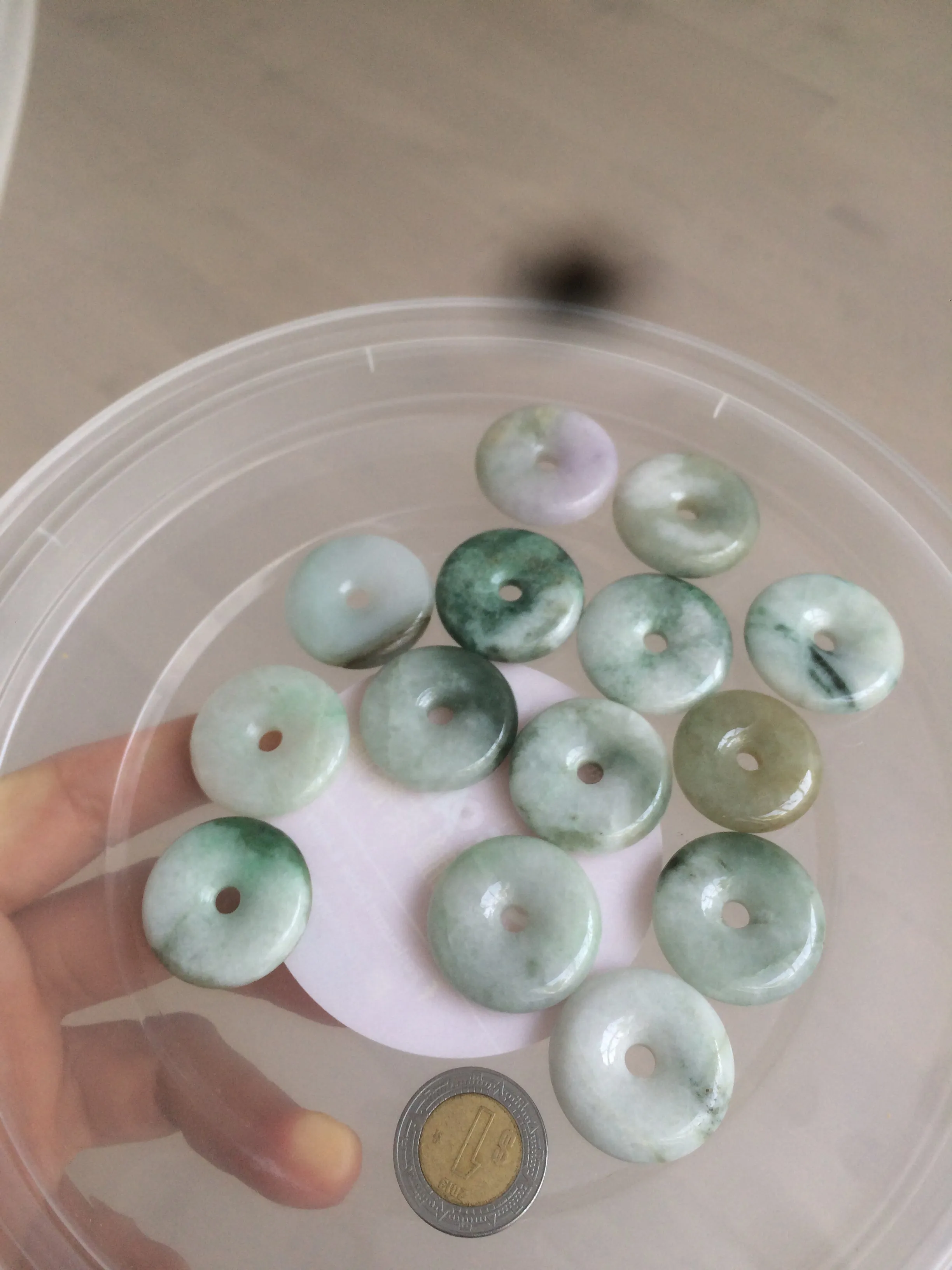 24-25mm Type A 100% Natural dark green/white Jadeite Jade Safety Guardian Button donut Pendant group AK40-2 (Add-on items)