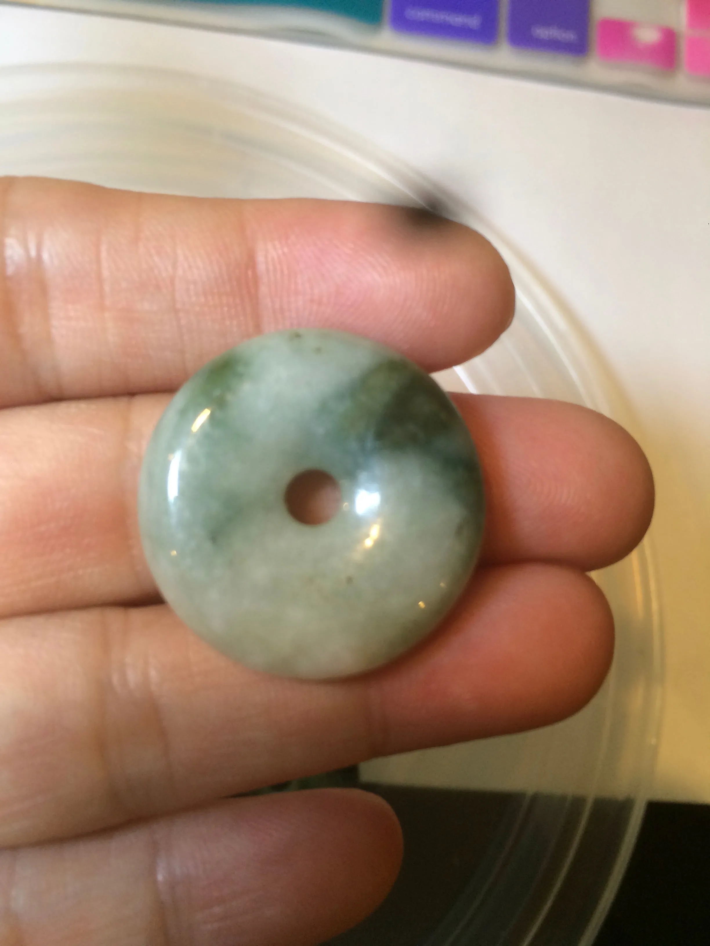 24-25mm Type A 100% Natural dark green/white Jadeite Jade Safety Guardian Button donut Pendant group AK40-2 (Add-on items)