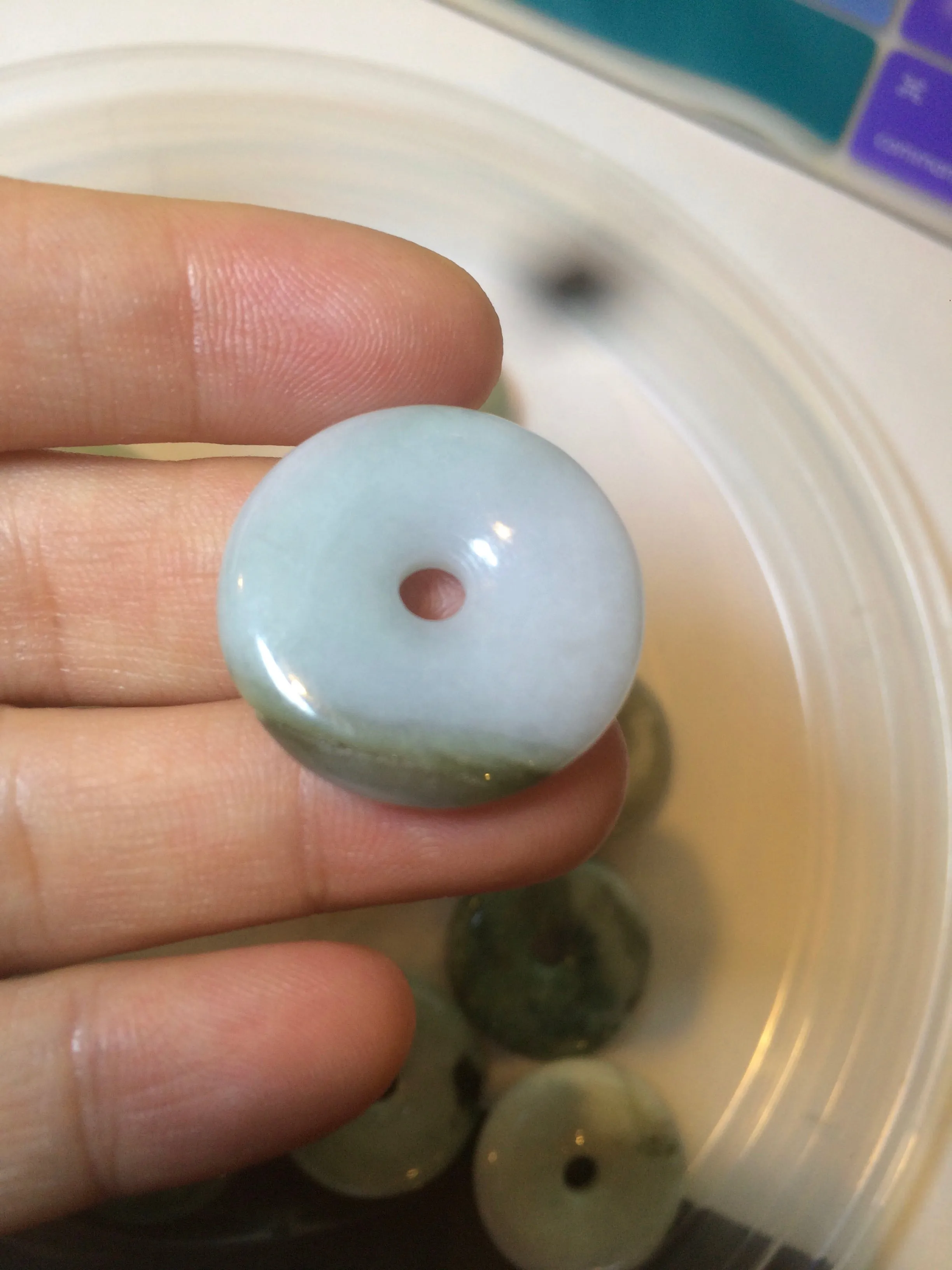 24-25mm Type A 100% Natural dark green/white Jadeite Jade Safety Guardian Button donut Pendant group AK40-2 (Add-on items)