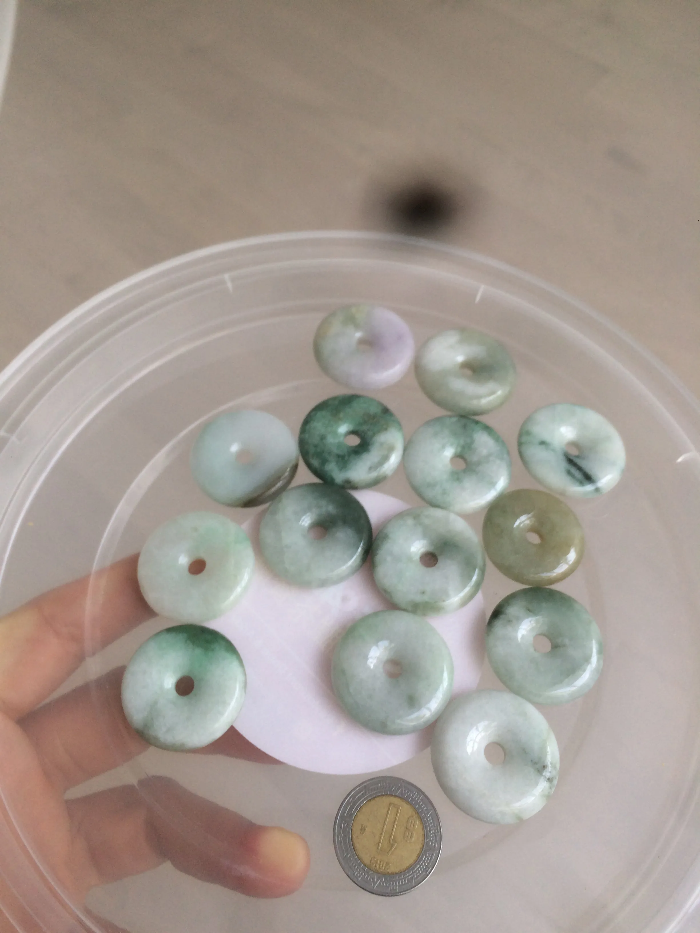 24-25mm Type A 100% Natural dark green/white Jadeite Jade Safety Guardian Button donut Pendant group AK40-2 (Add-on items)