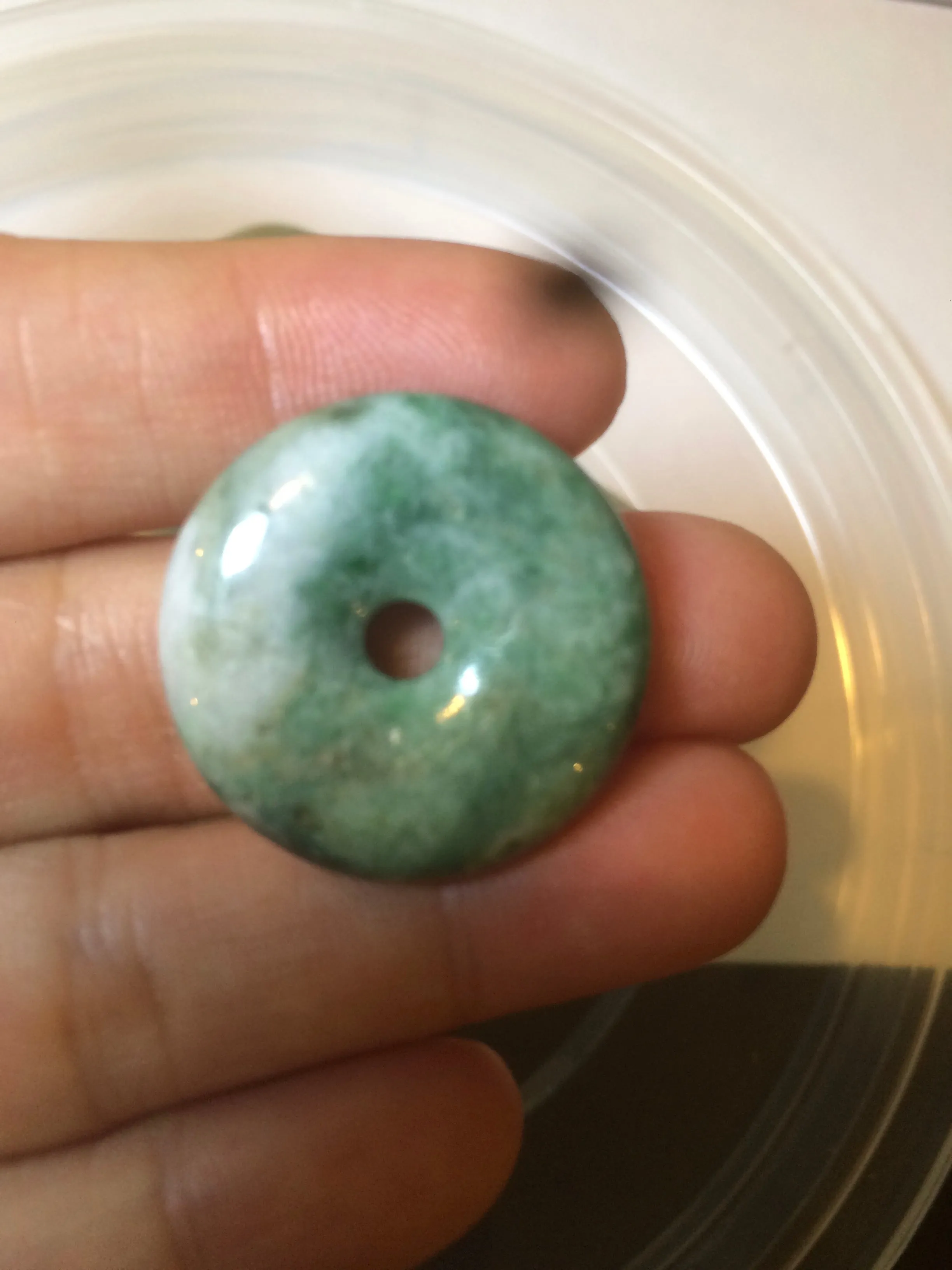 24-25mm Type A 100% Natural dark green/white Jadeite Jade Safety Guardian Button donut Pendant group AK40-2 (Add-on items)