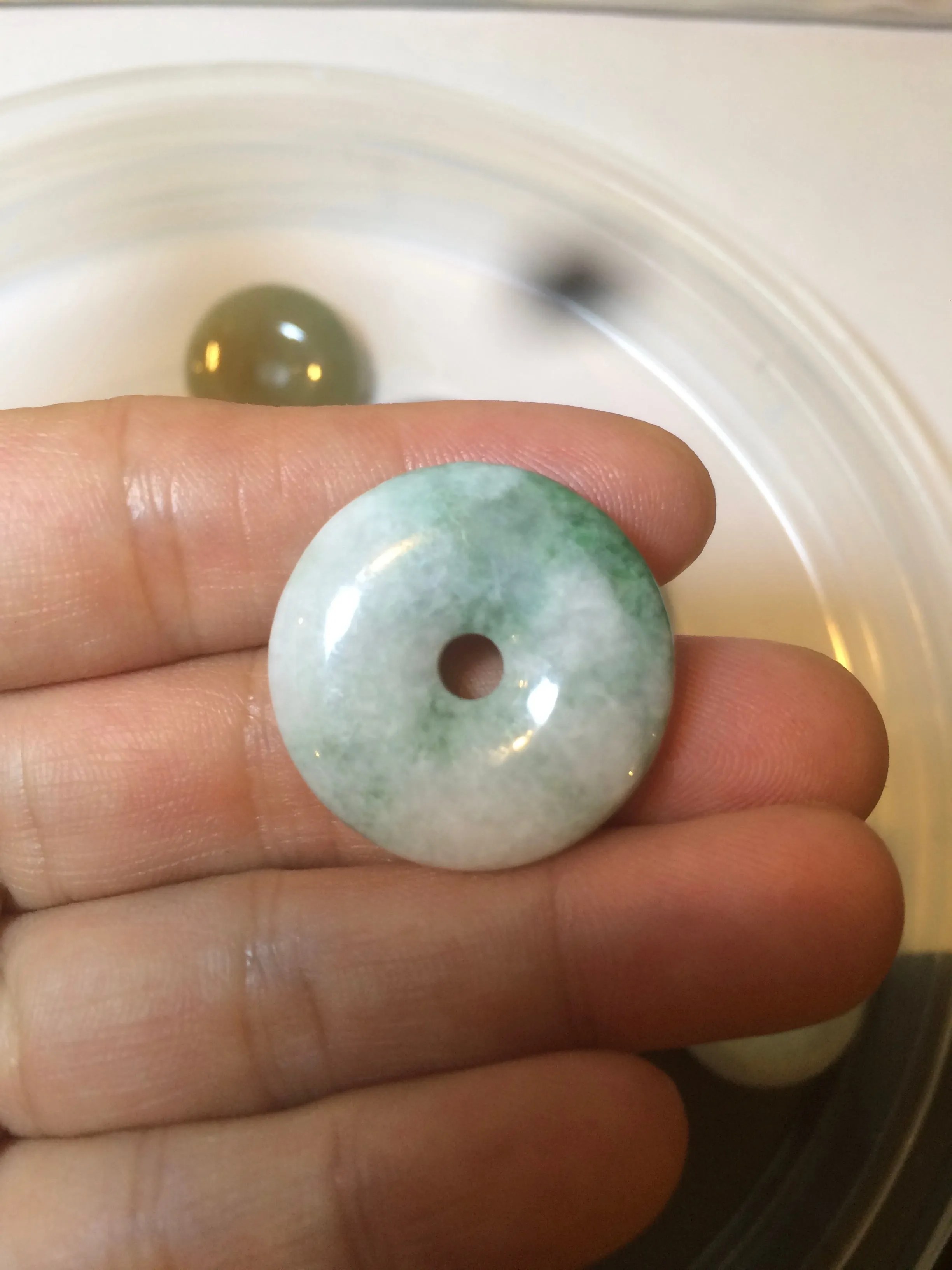 24-25mm Type A 100% Natural dark green/white Jadeite Jade Safety Guardian Button donut Pendant group AK40-2 (Add-on items)