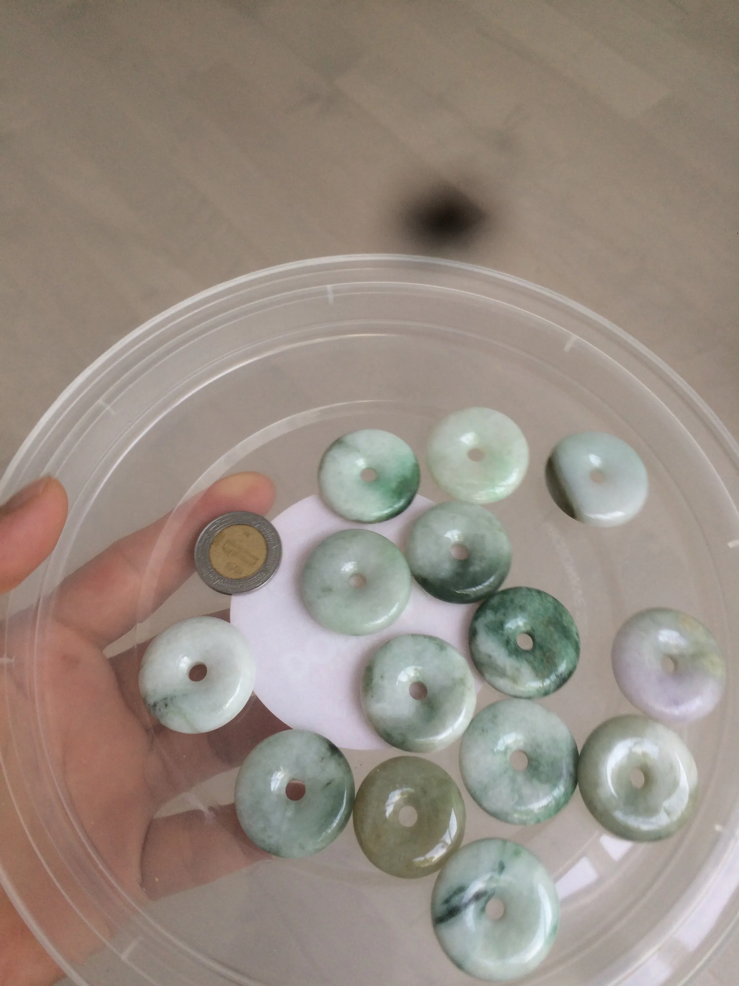 24-25mm Type A 100% Natural dark green/white Jadeite Jade Safety Guardian Button donut Pendant group AK40-2 (Add-on items)