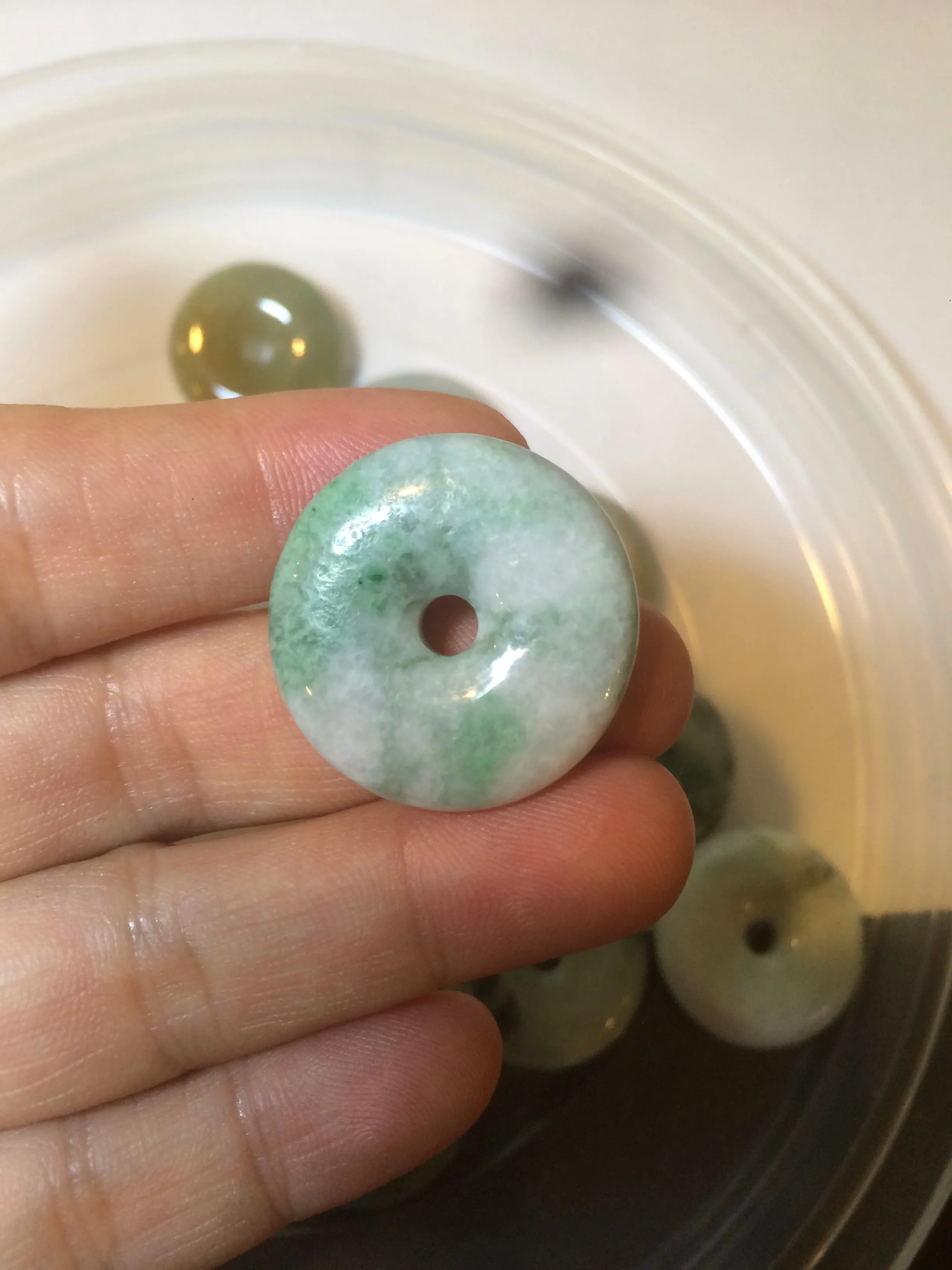 24-25mm Type A 100% Natural dark green/white Jadeite Jade Safety Guardian Button donut Pendant group AK40-2 (Add-on items)