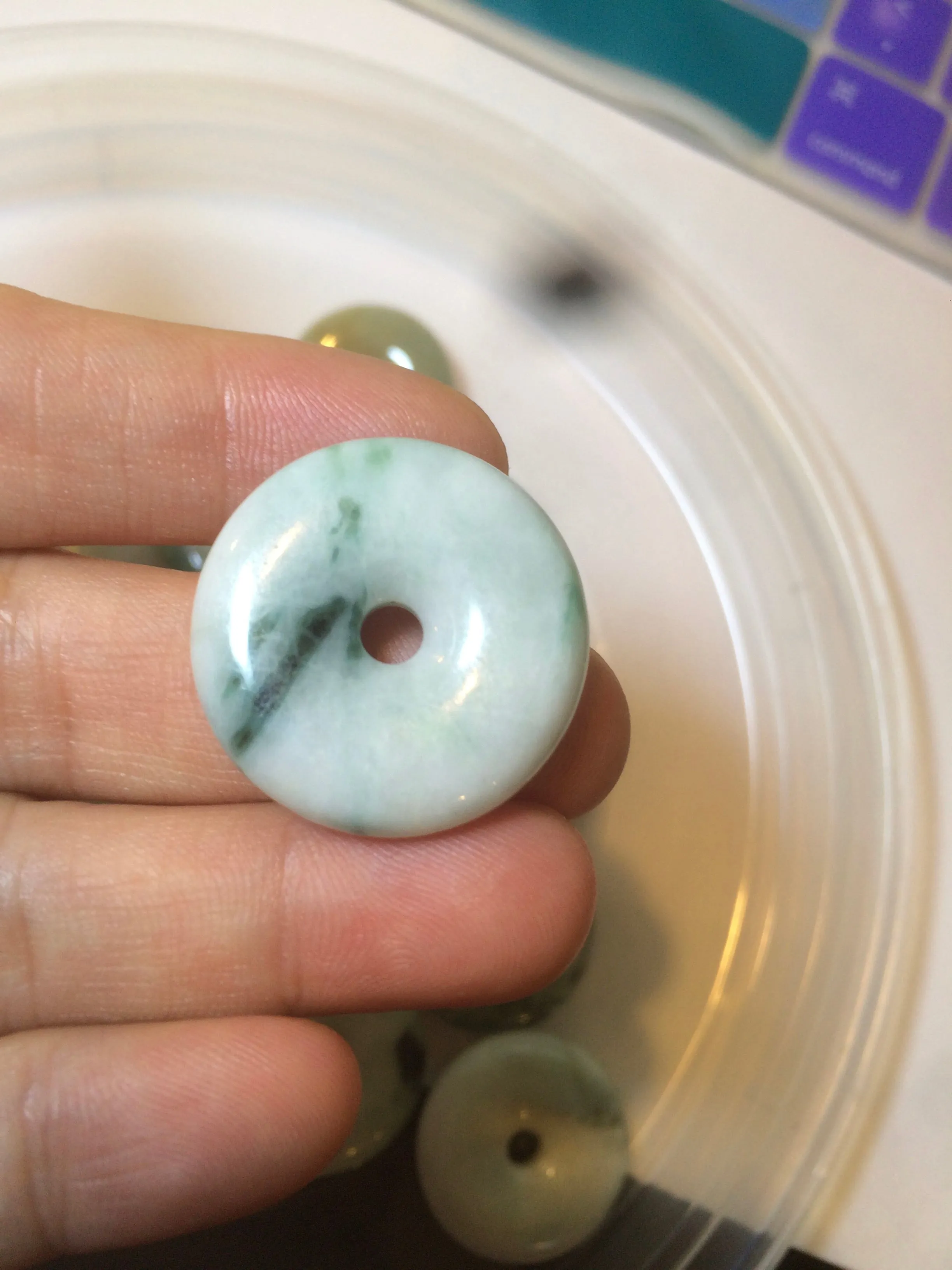 24-25mm Type A 100% Natural dark green/white Jadeite Jade Safety Guardian Button donut Pendant group AK40-2 (Add-on items)