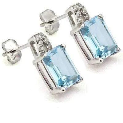 3 2/3 CARAT BABY SWISS BLUE TOPAZ & CREATED DIAMOND 925 STERLING SILVER EARRINGS