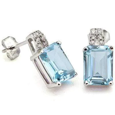 3 2/3 CARAT BABY SWISS BLUE TOPAZ & CREATED DIAMOND 925 STERLING SILVER EARRINGS