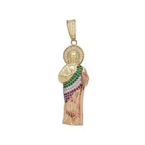 3-D Tricolor Color Icy Saint Jude Pendant (14K)