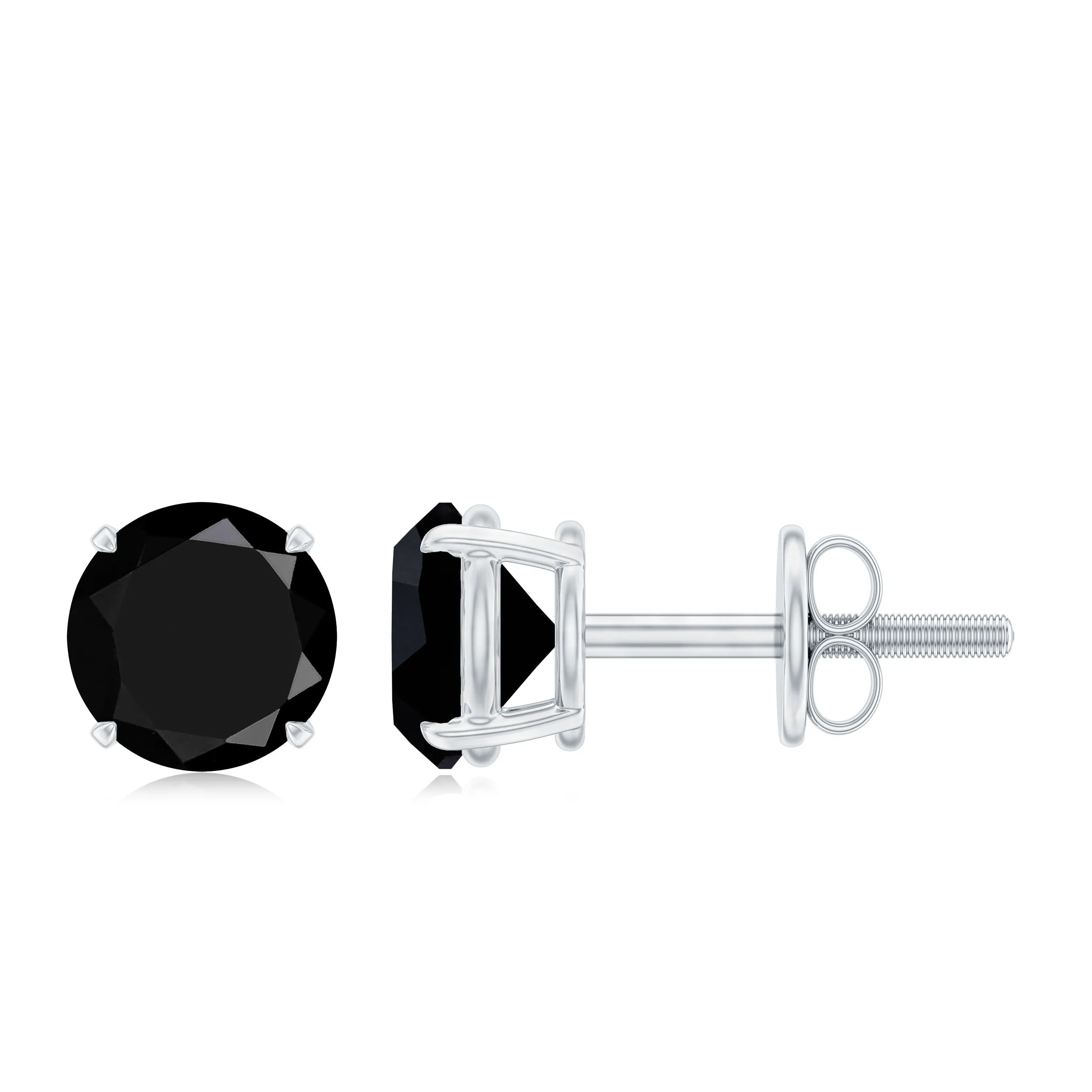 5 MM Round Black Onyx Solitaire Stud Earrings in Claw Setting