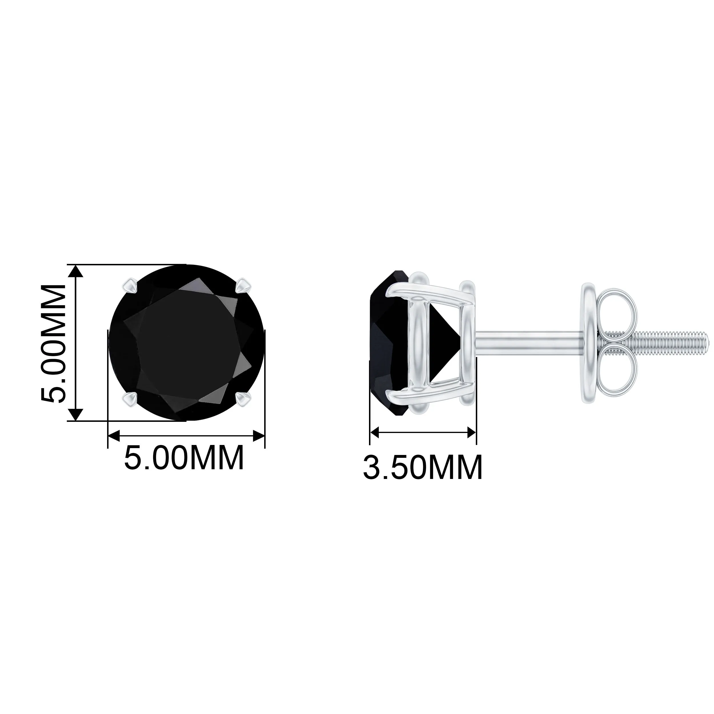 5 MM Round Black Onyx Solitaire Stud Earrings in Claw Setting