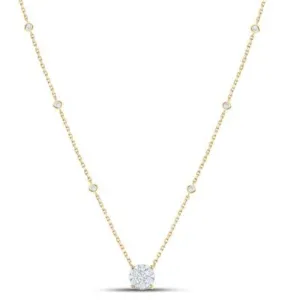 5/8CTW Round Diamond Fashion Cluster Ladies Necklace - 17" 14K Gold