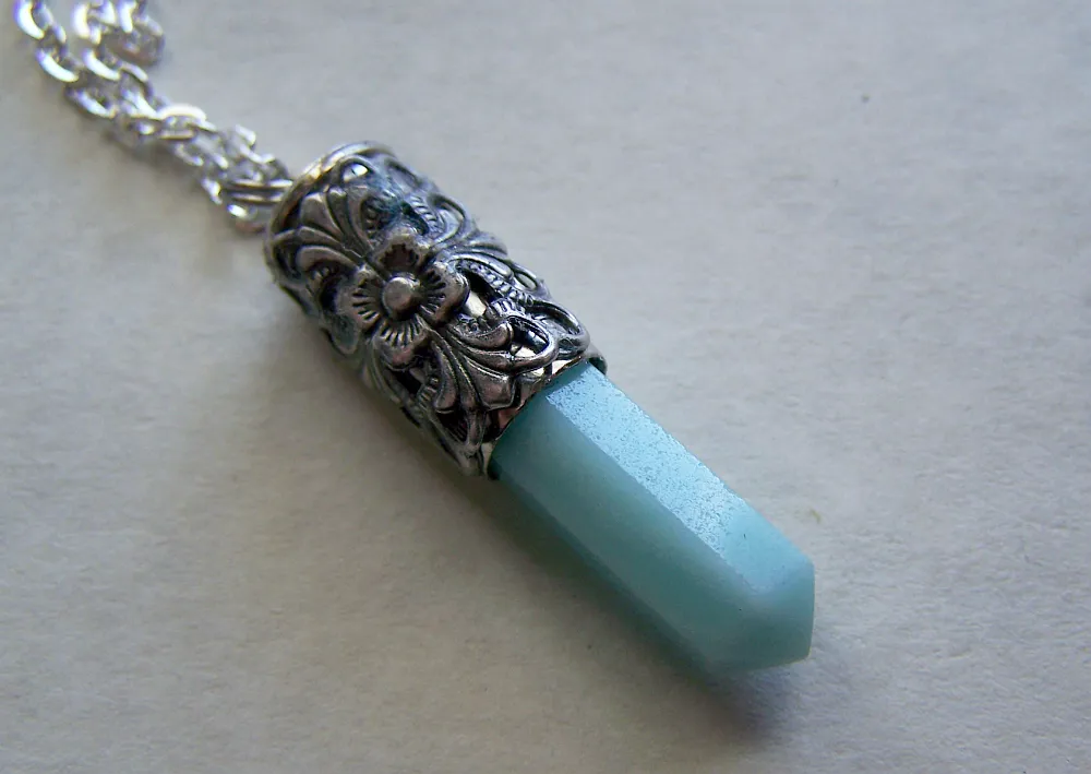 Amazonite Gemstone Filigree Silver Bullet Jewelry Necklace