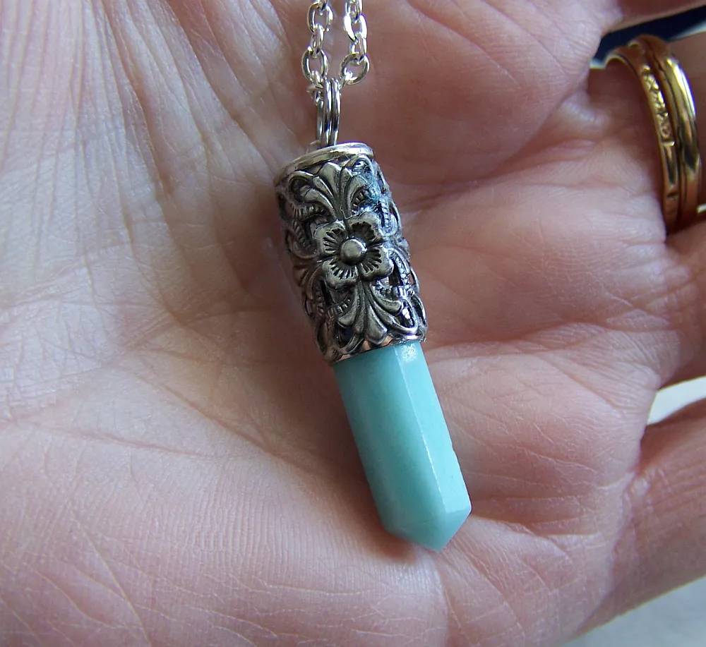 Amazonite Gemstone Filigree Silver Bullet Jewelry Necklace