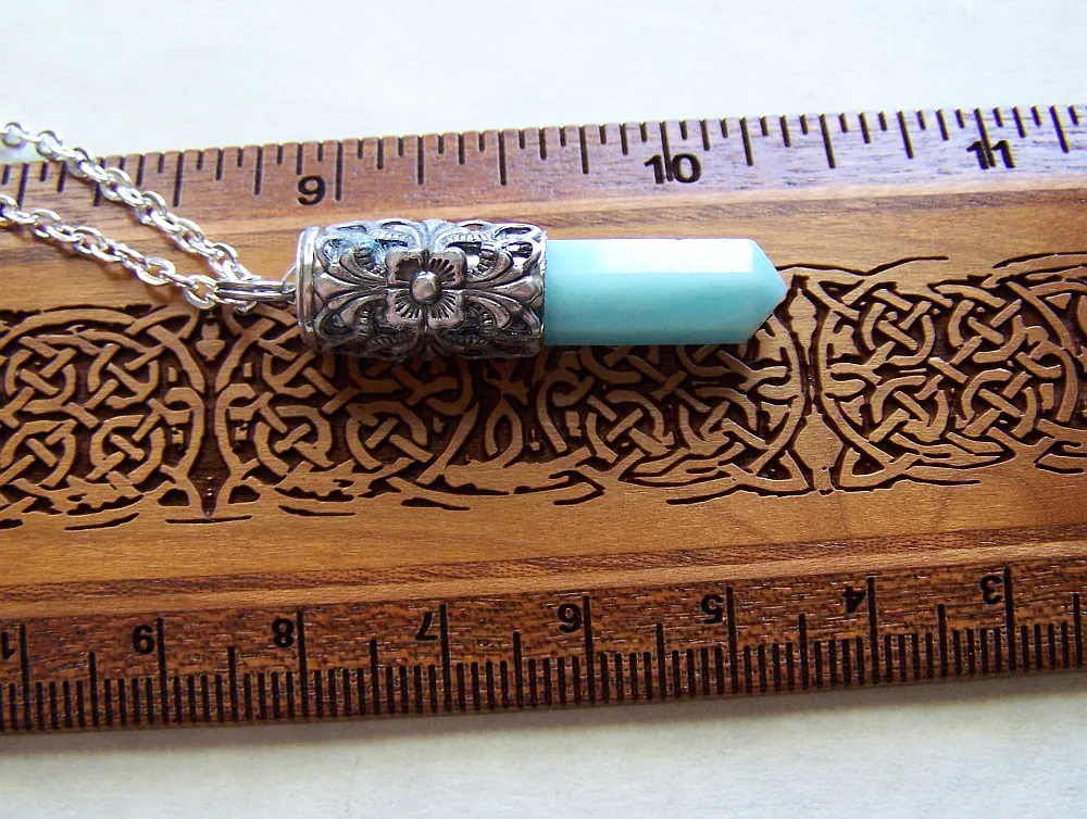 Amazonite Gemstone Filigree Silver Bullet Jewelry Necklace