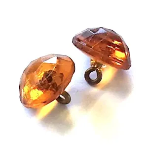 Amber Vintage Faceted Glass Buttons, Clear 1/2" # GL366