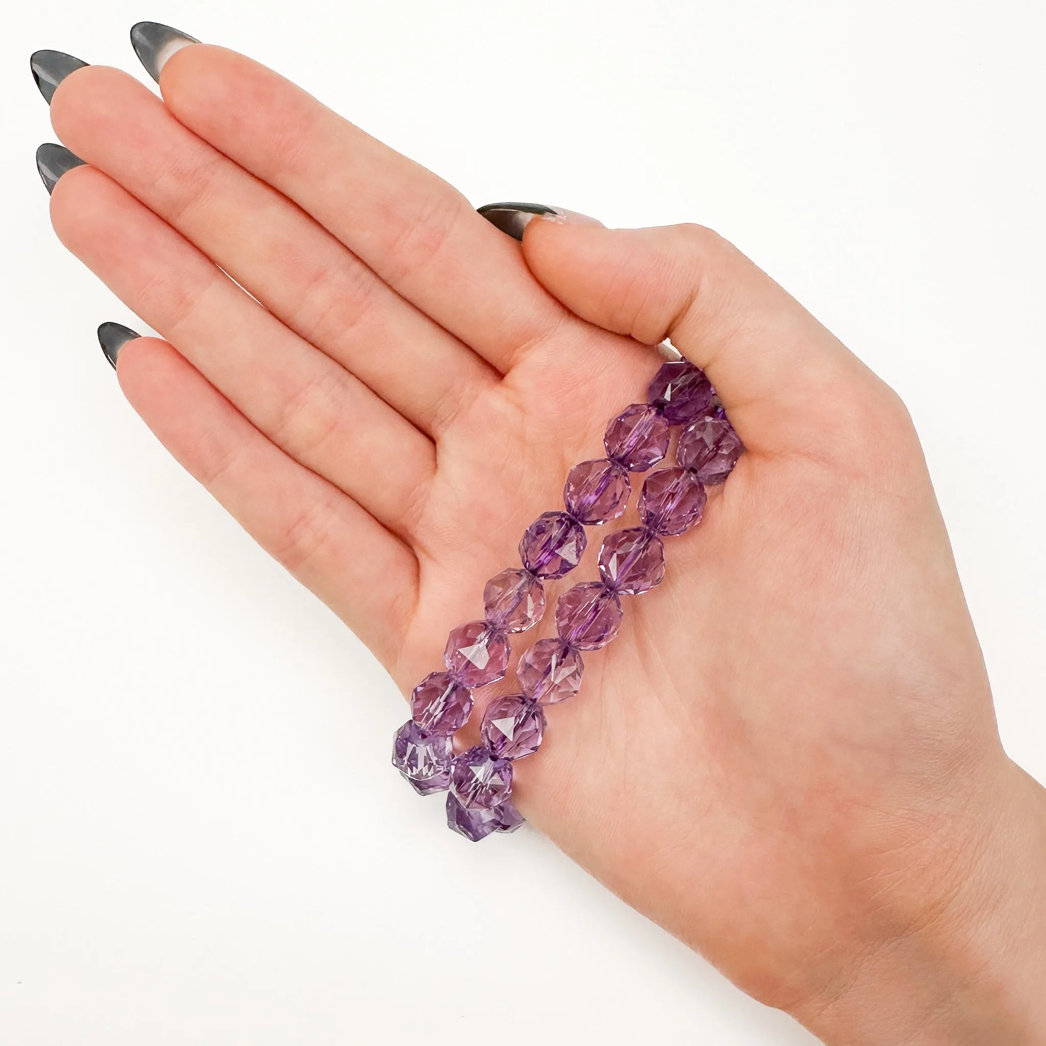 Amethyst 10mm Faceted Star Cut Stretchy Cord Bracelet (J292)