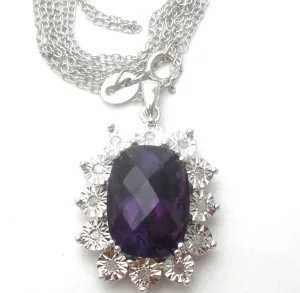 Amethyst & Diamond Necklace 18" Sterling Silver