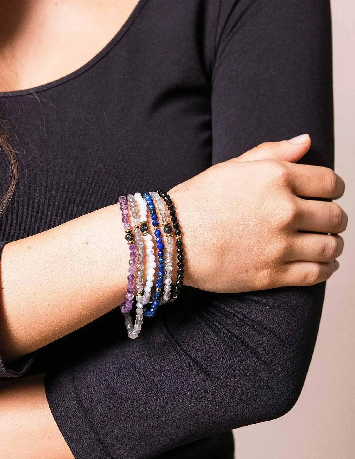 Amethyst & Lava Mini Gemstone Bracelet