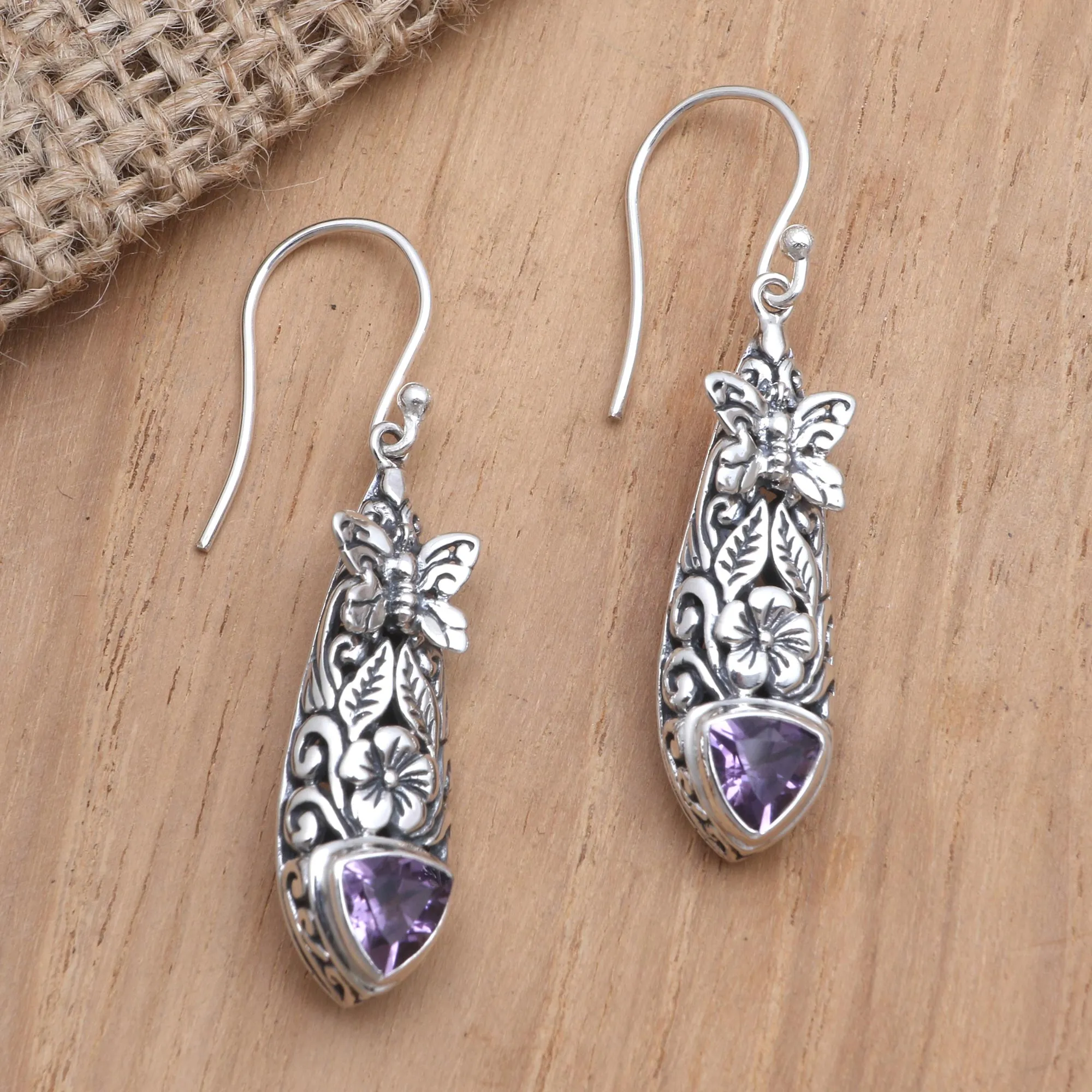 Amethyst and Blue Topaz Butterfly Earrings - Butterfly Wish | NOVICA