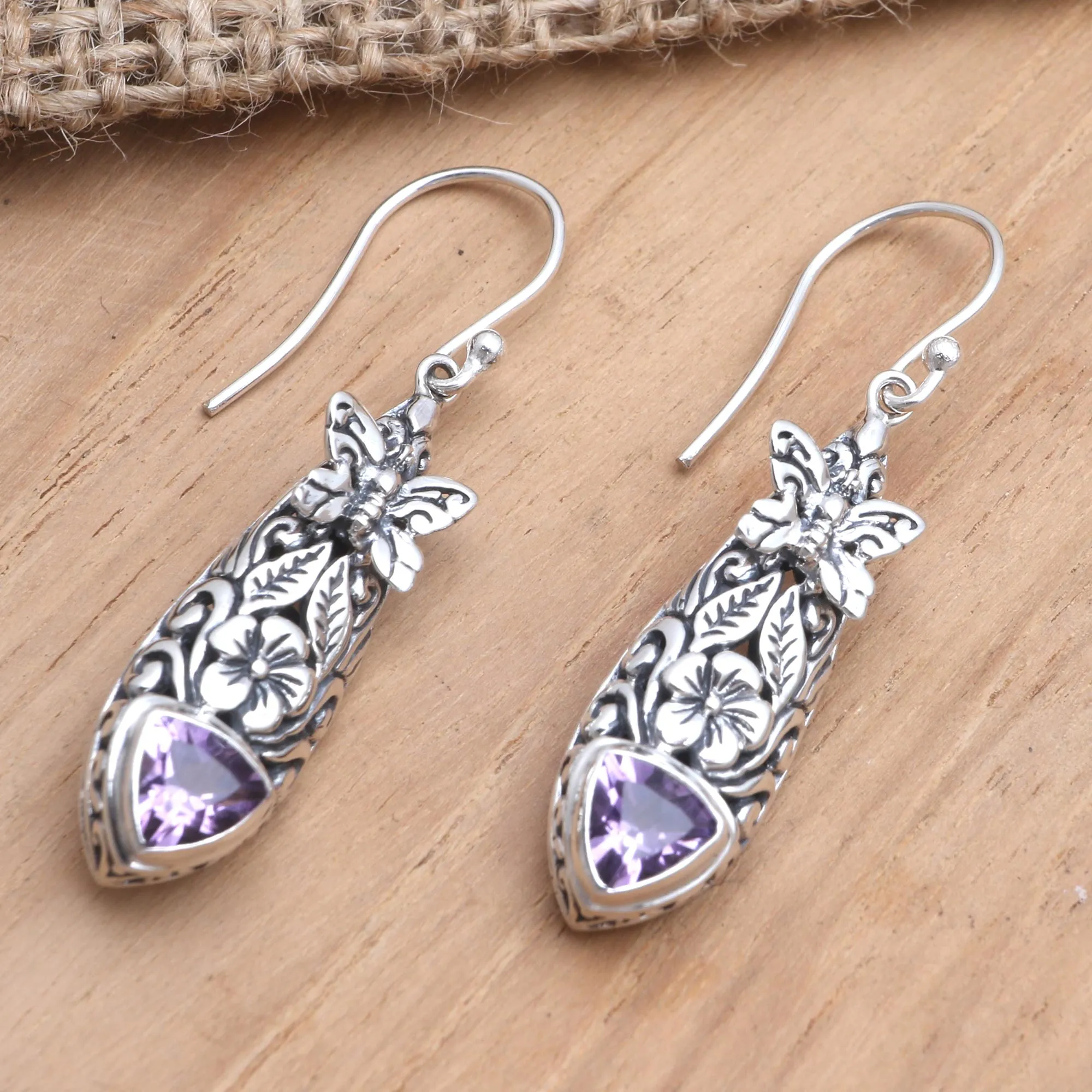 Amethyst and Blue Topaz Butterfly Earrings - Butterfly Wish | NOVICA